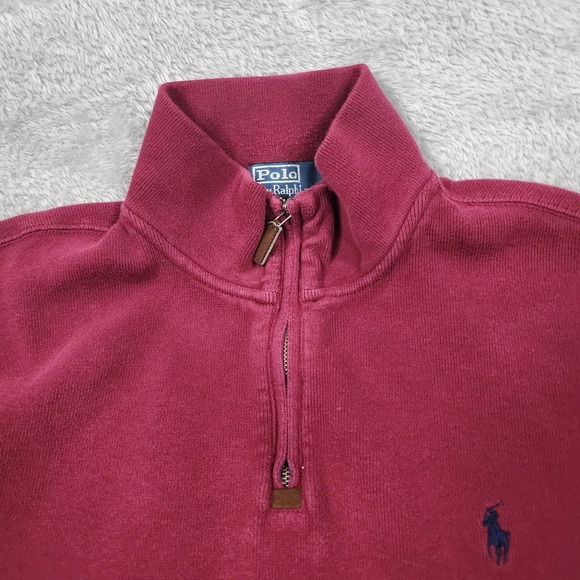 Polo Ralph Lauren Jumper Pullover Mens XL 1/4 Zip Burgundy Sweater‎ Estate Rib - Picture 5 of 15